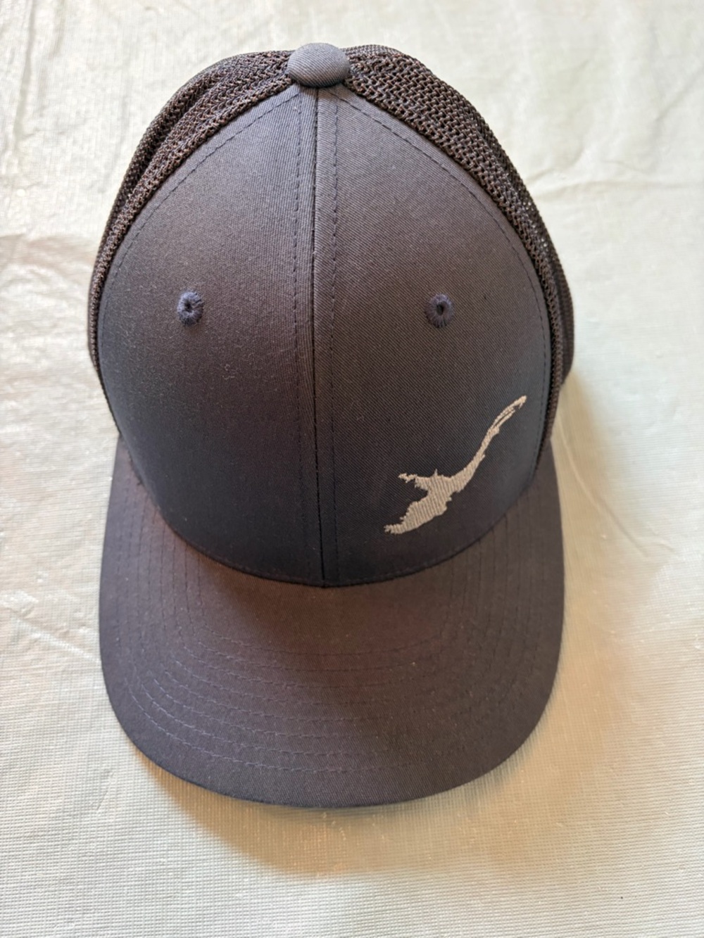 Men's Dark Brown Mesh-Back Trucker Hat with Crocodile Accent - New